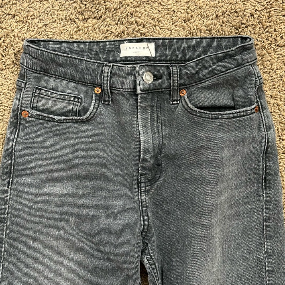 Topshop Straight Leg Distressed Denim Jeans